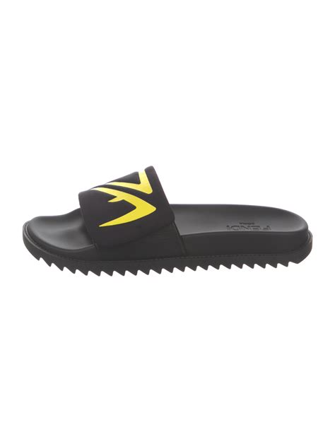 fendi logo print leather and rubber slides|fendi zucca print.